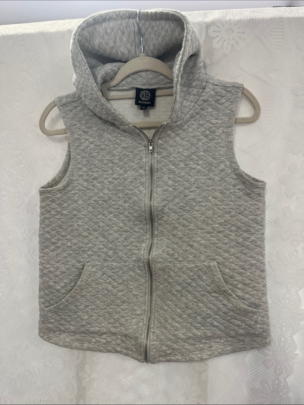 😻5for$15😻Bobeau Quilted Hooded Vest in Light Gray S